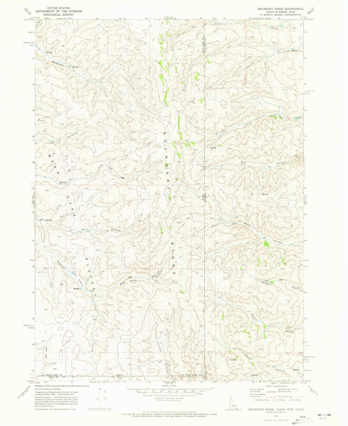 Classic USGS Boundary Ridge Idaho 7.5'x7.5' Topo Map Image