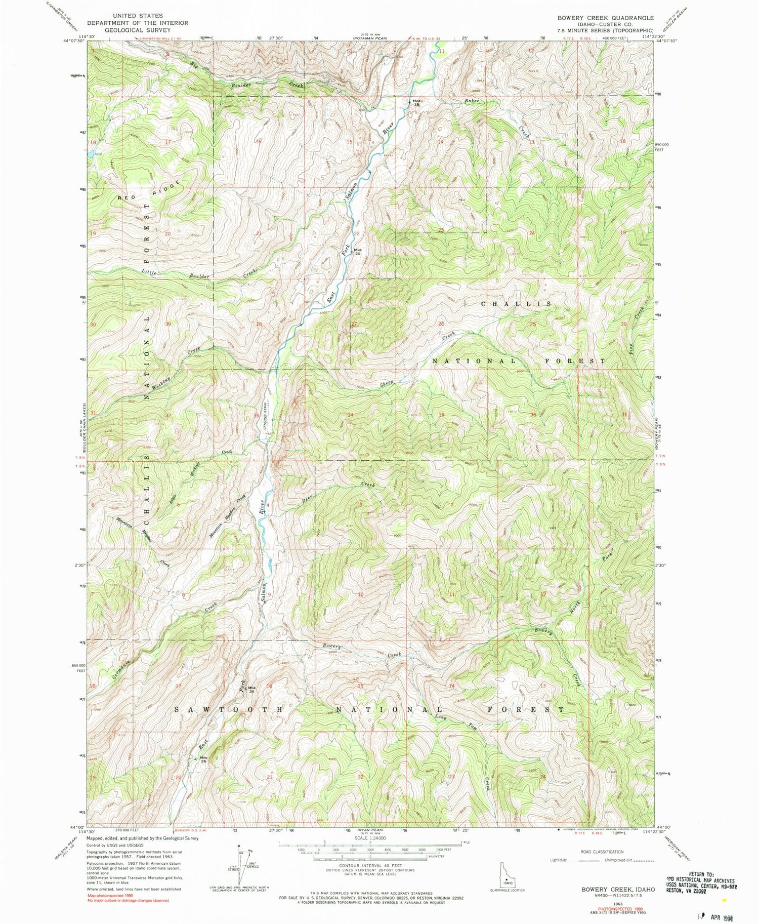 Classic USGS Bowery Creek Idaho 7.5'x7.5' Topo Map Image