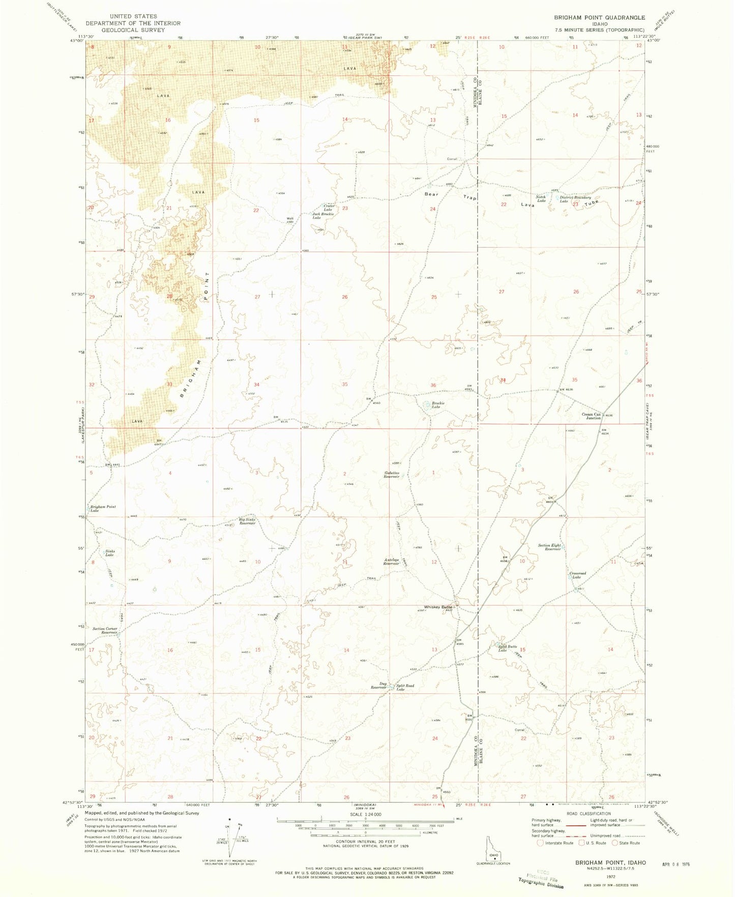 Classic USGS Brigham Point Idaho 7.5'x7.5' Topo Map Image