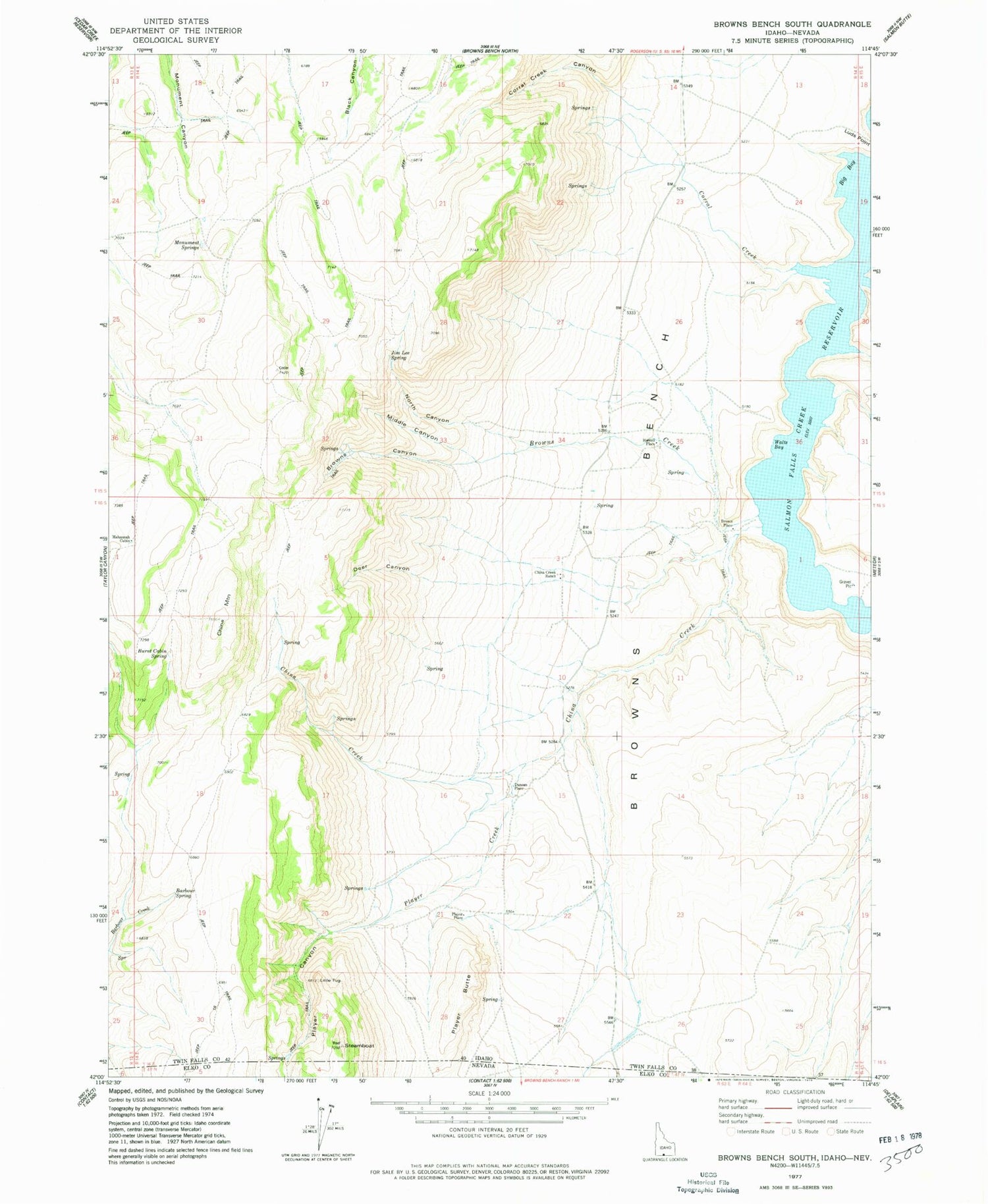Classic USGS Browns Bench South Idaho 7.5'x7.5' Topo Map Image