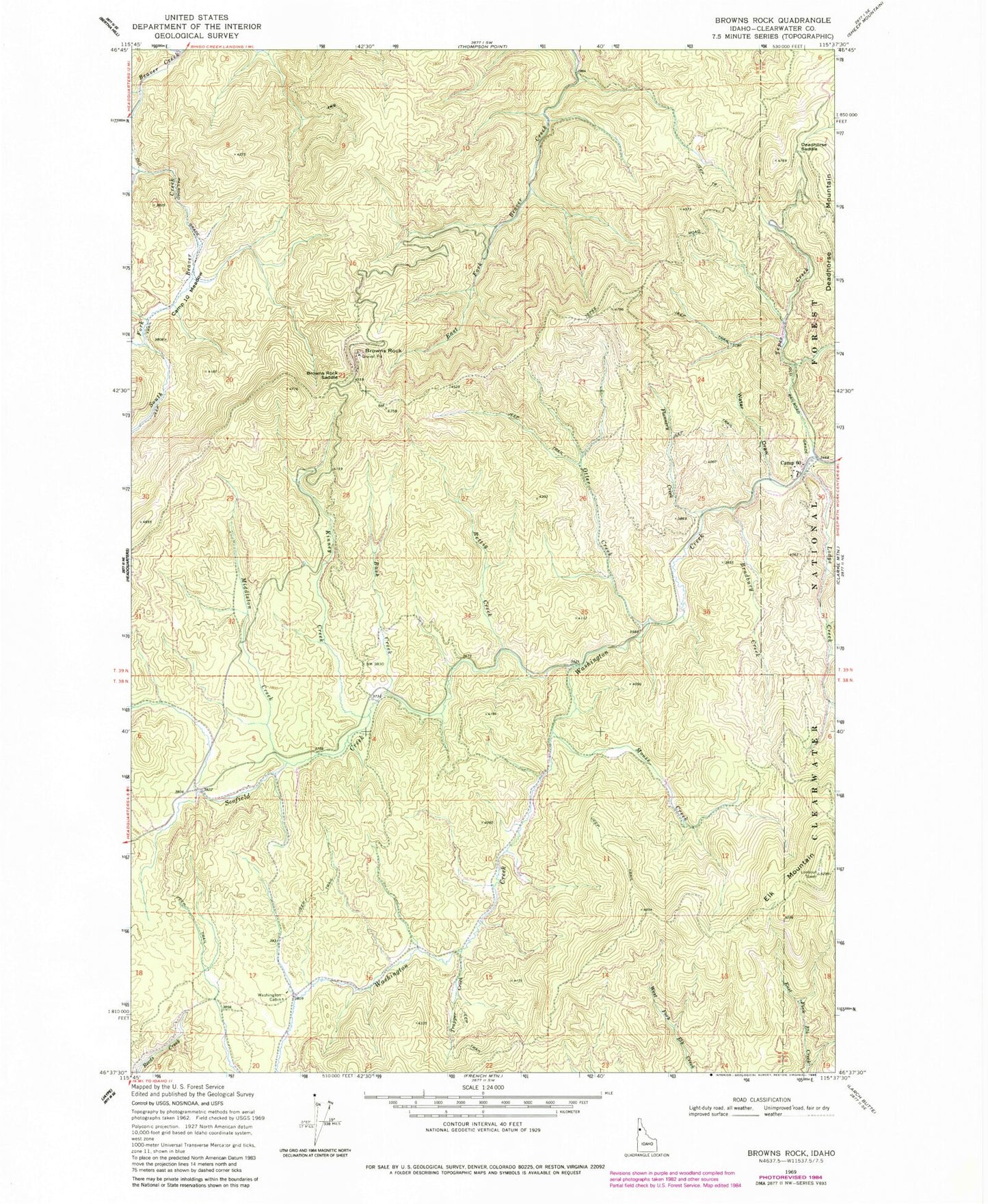 Classic USGS Browns Rock Idaho 7.5'x7.5' Topo Map Image