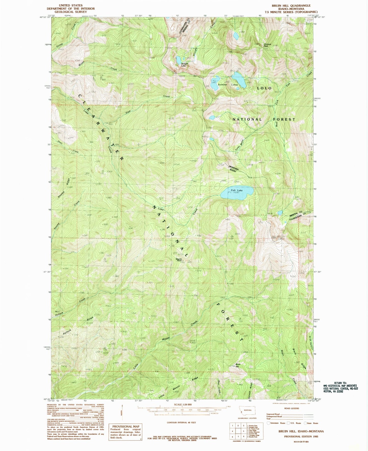 Classic USGS Bruin Hill Idaho 7.5'x7.5' Topo Map Image