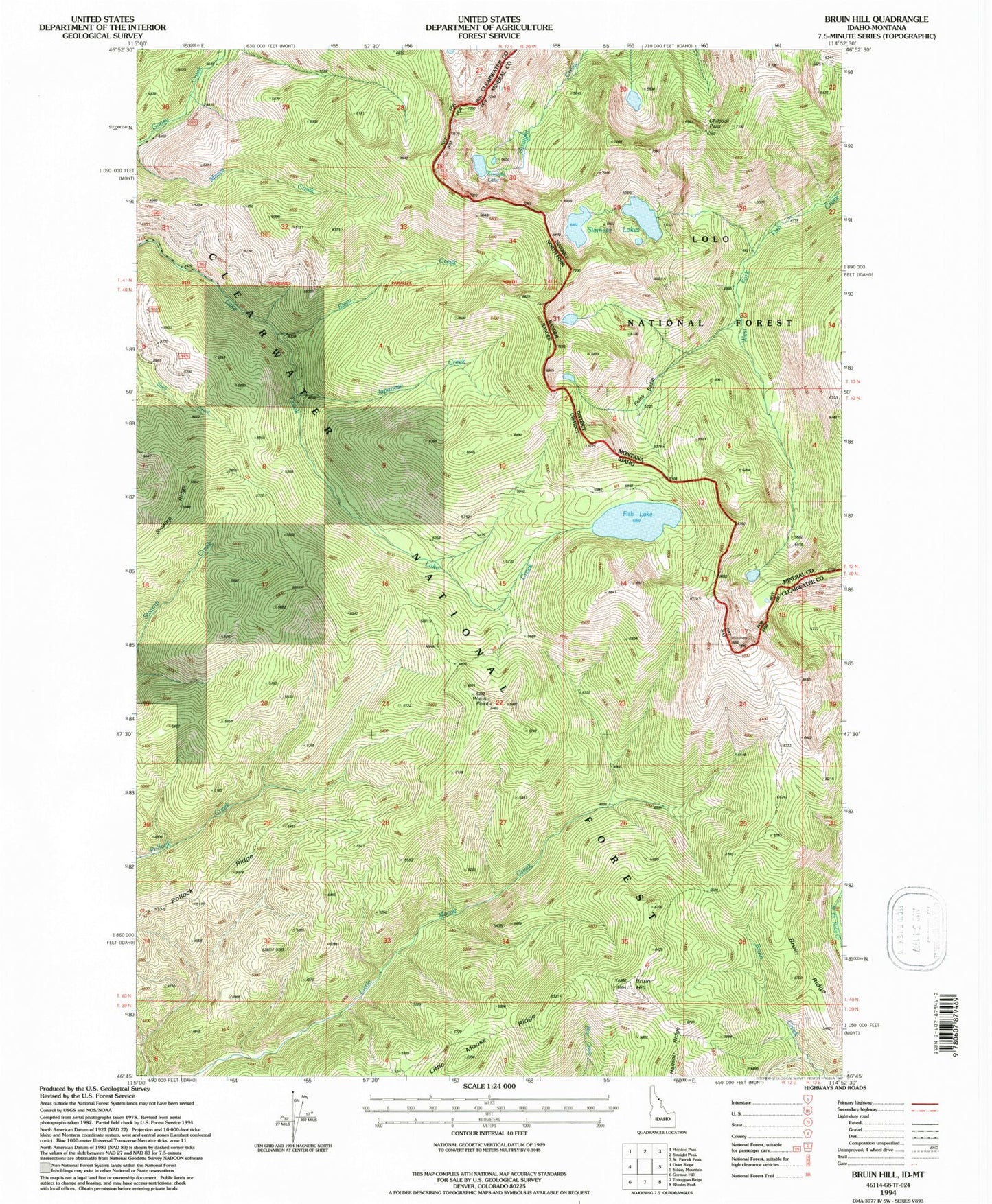 Classic USGS Bruin Hill Idaho 7.5'x7.5' Topo Map Image
