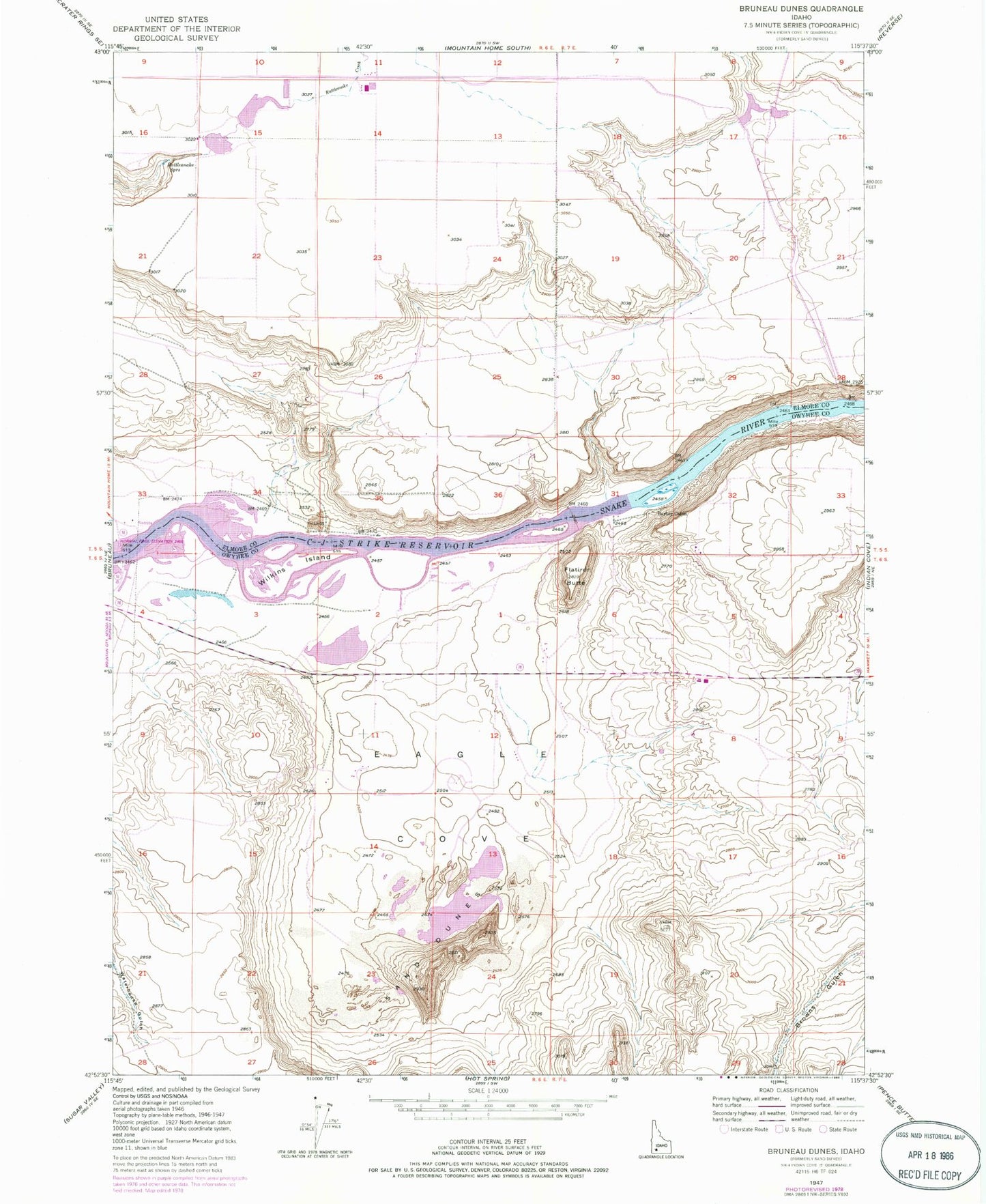 Classic USGS Bruneau Dunes Idaho 7.5'x7.5' Topo Map Image