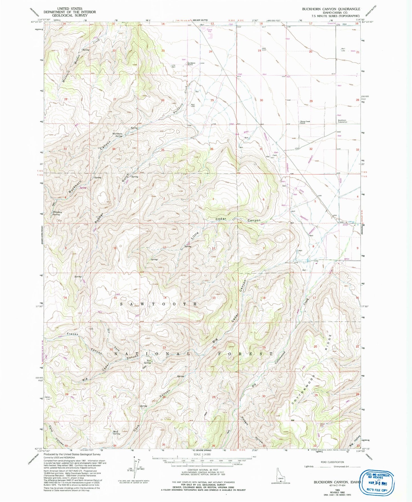 Classic USGS Buckhorn Canyon Idaho 7.5'x7.5' Topo Map Image