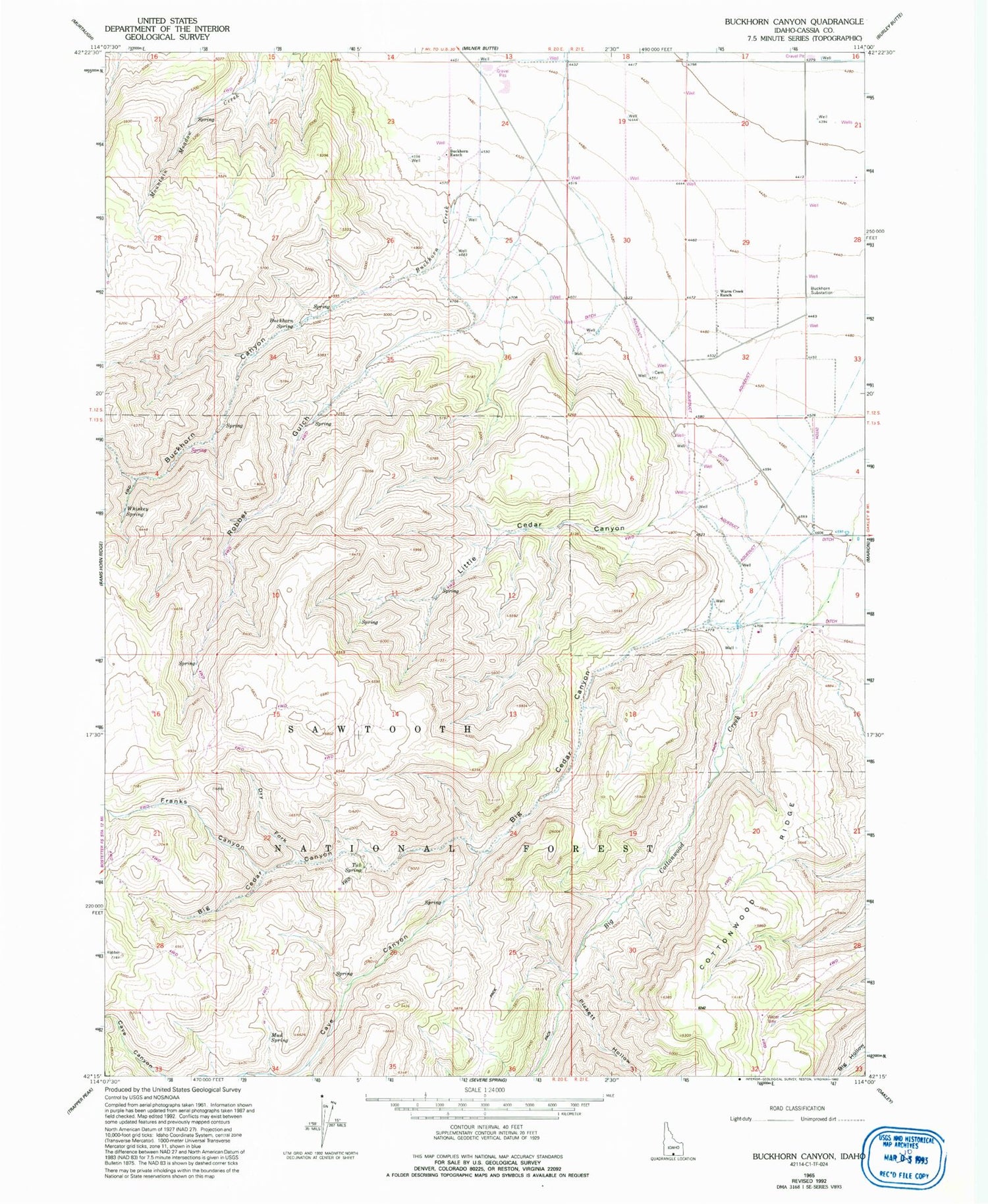 Classic USGS Buckhorn Canyon Idaho 7.5'x7.5' Topo Map Image