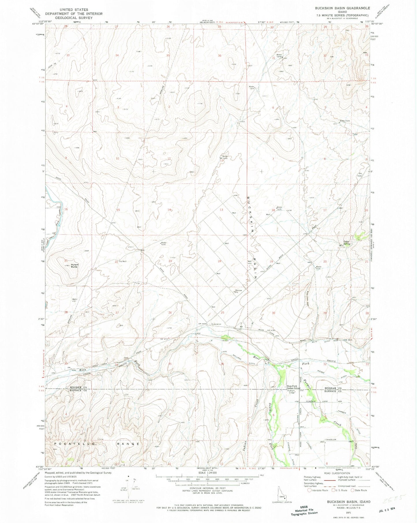 Classic USGS Buckskin Basin Idaho 7.5'x7.5' Topo Map Image
