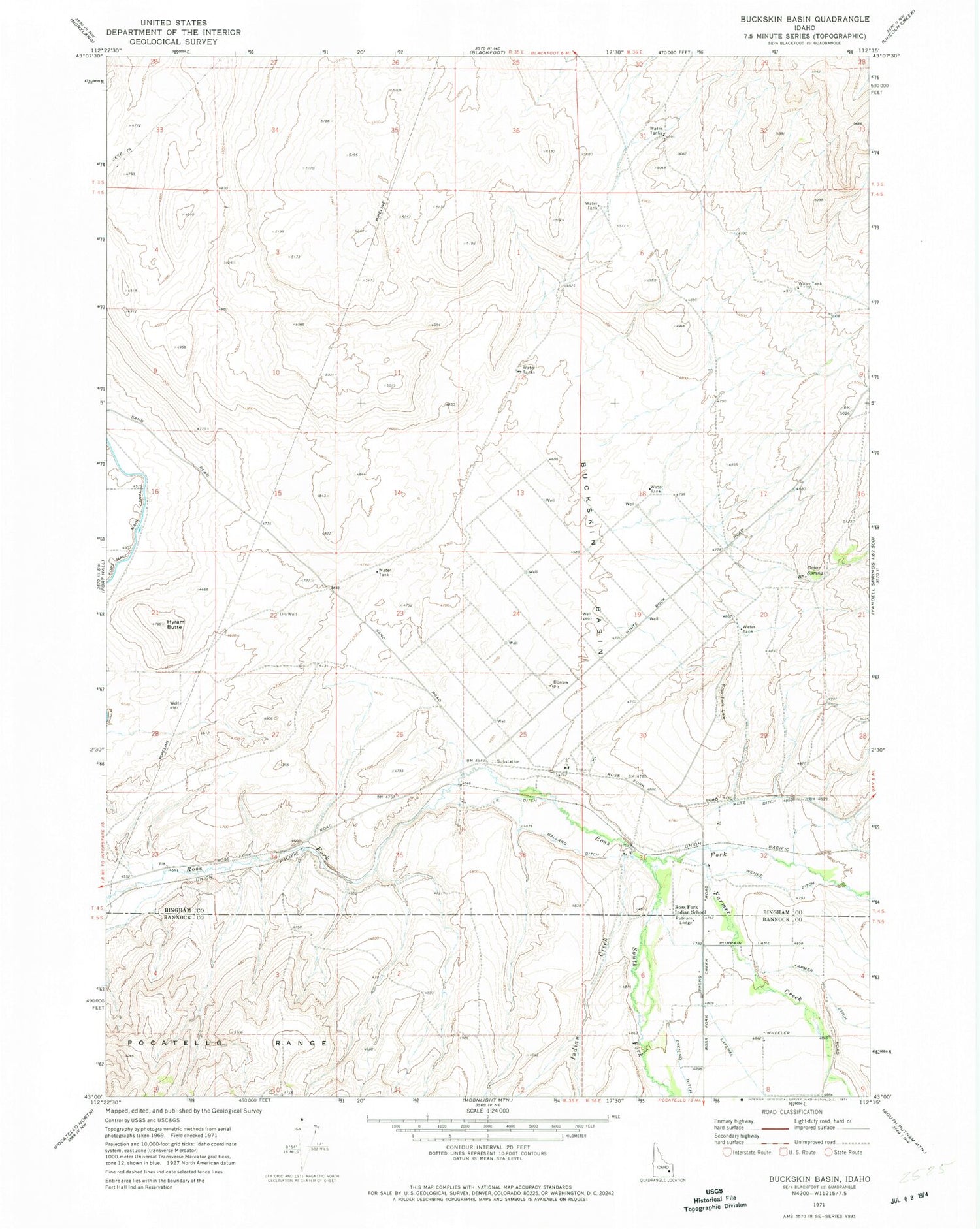Classic USGS Buckskin Basin Idaho 7.5'x7.5' Topo Map Image