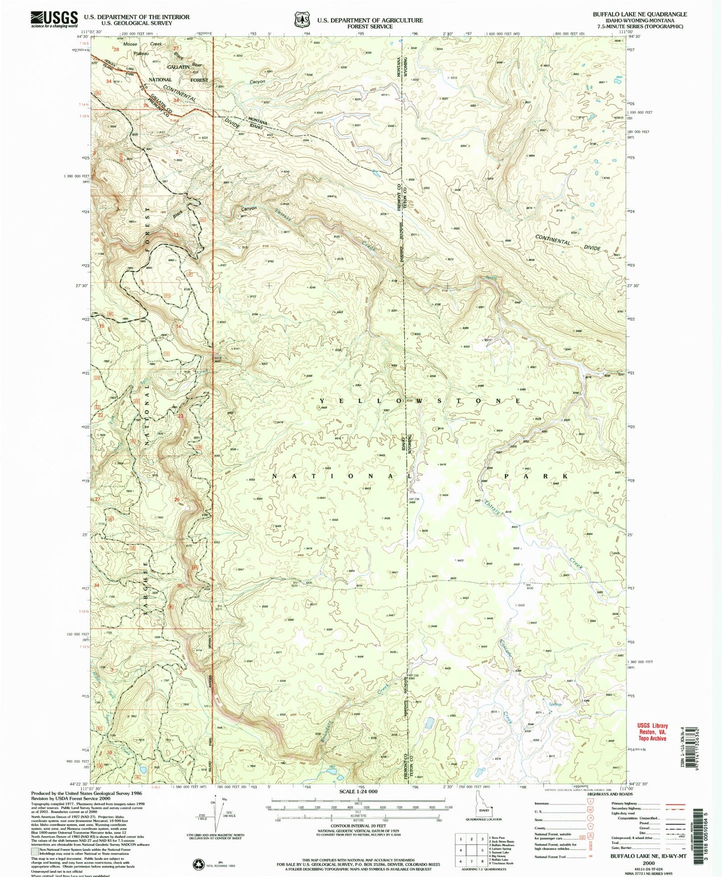 Classic USGS Buffalo Lake NE Idaho 7.5'x7.5' Topo Map Image