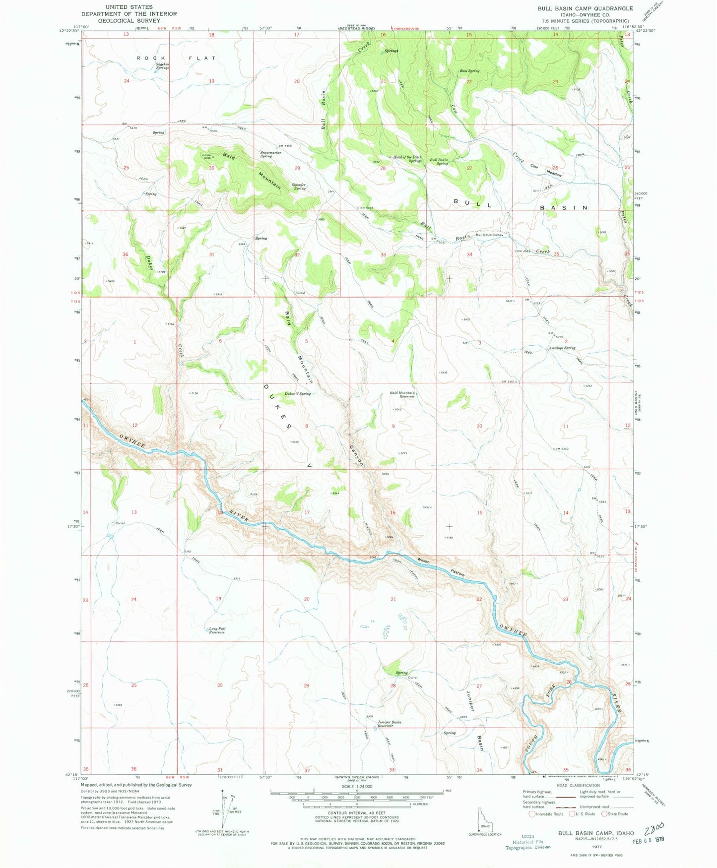 Classic USGS Bull Basin Camp Idaho 7.5'x7.5' Topo Map Image