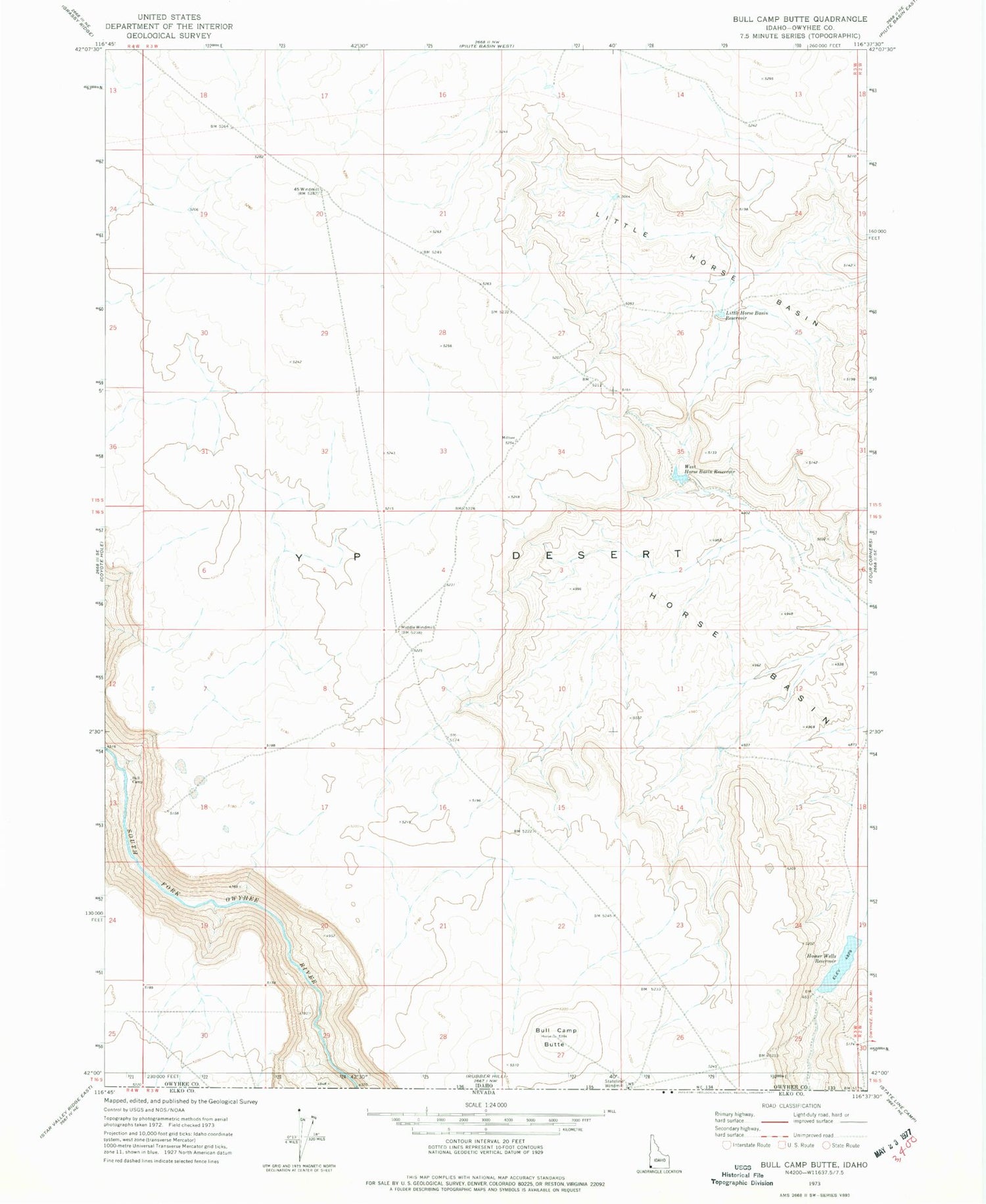Classic USGS Bull Camp Butte Idaho 7.5'x7.5' Topo Map Image