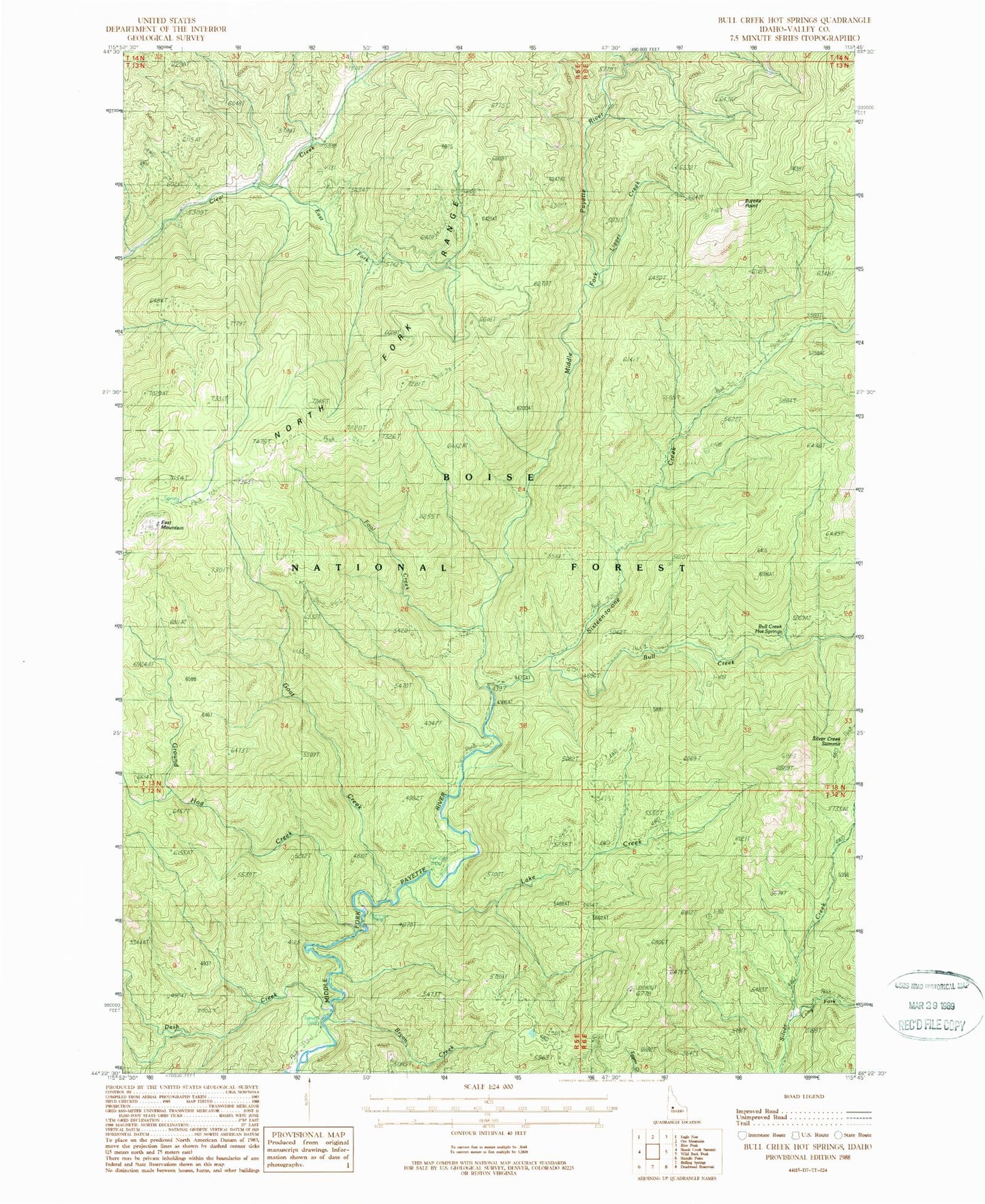 Classic USGS Bull Creek Hot Springs Idaho 7.5'x7.5' Topo Map Image