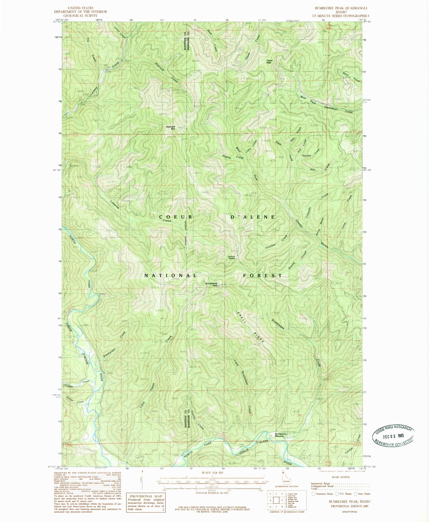 Classic USGS Bumblebee Peak Idaho 7.5'x7.5' Topo Map Image