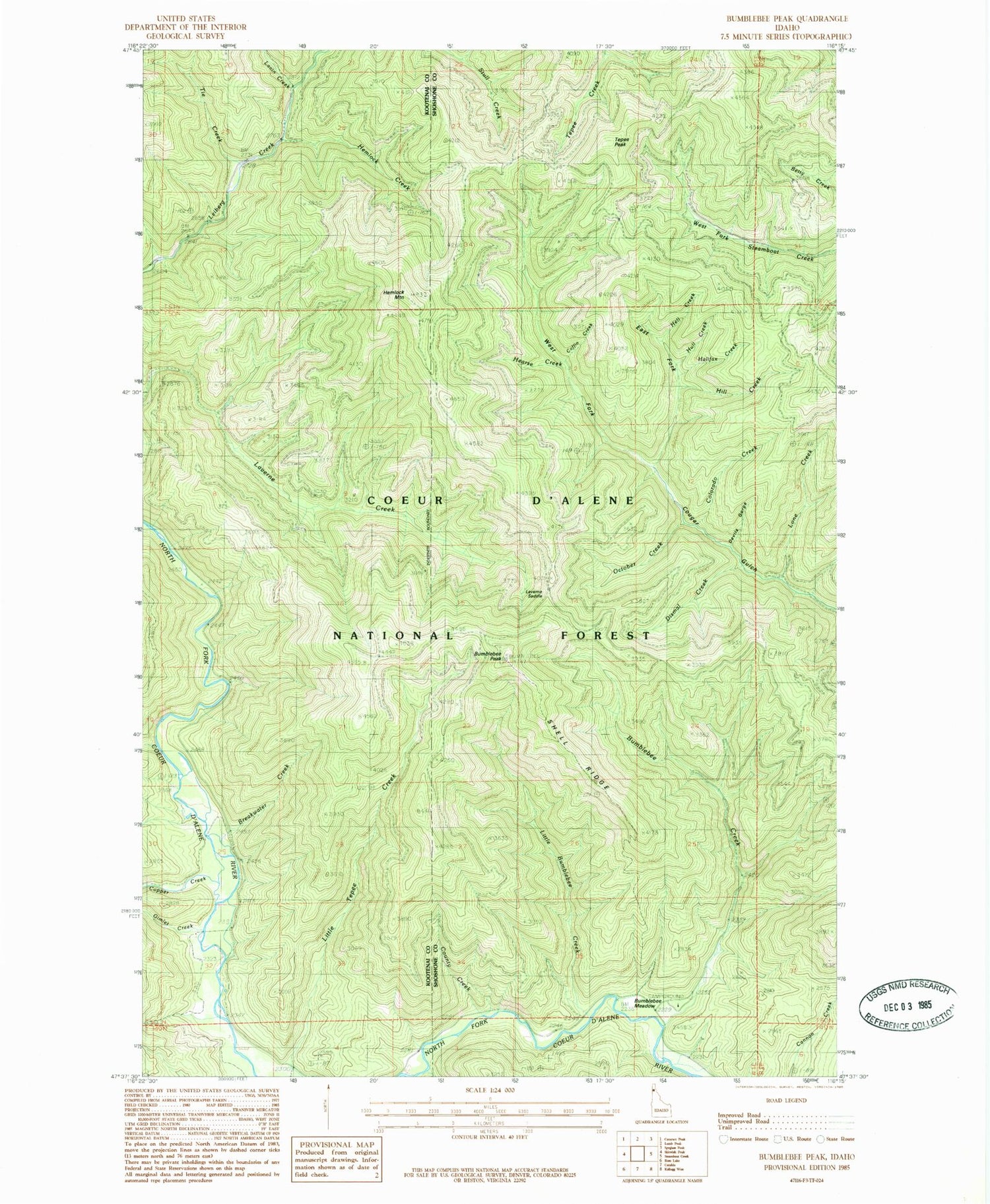Classic USGS Bumblebee Peak Idaho 7.5'x7.5' Topo Map Image