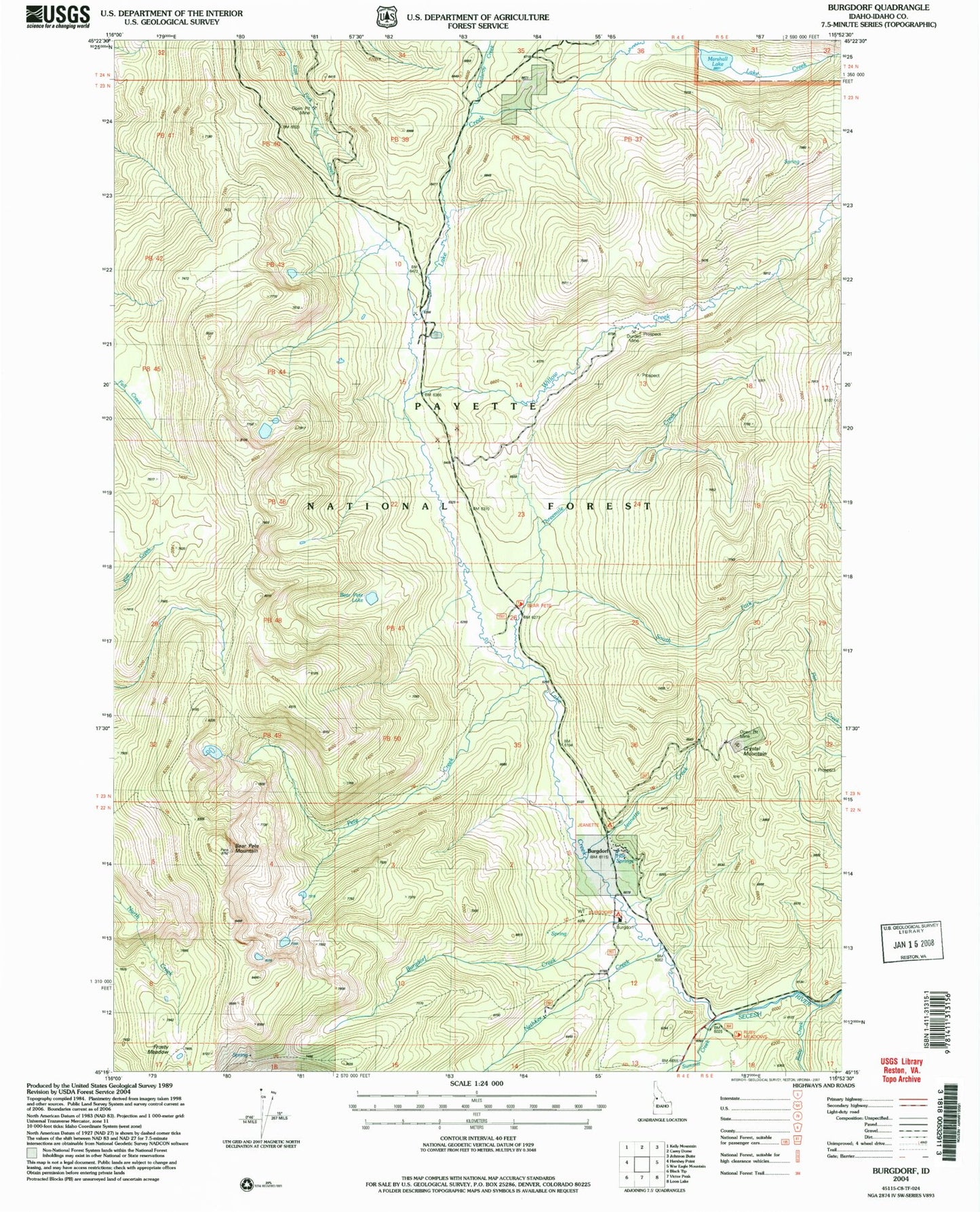 Classic USGS Burgdorf Idaho 7.5'x7.5' Topo Map Image