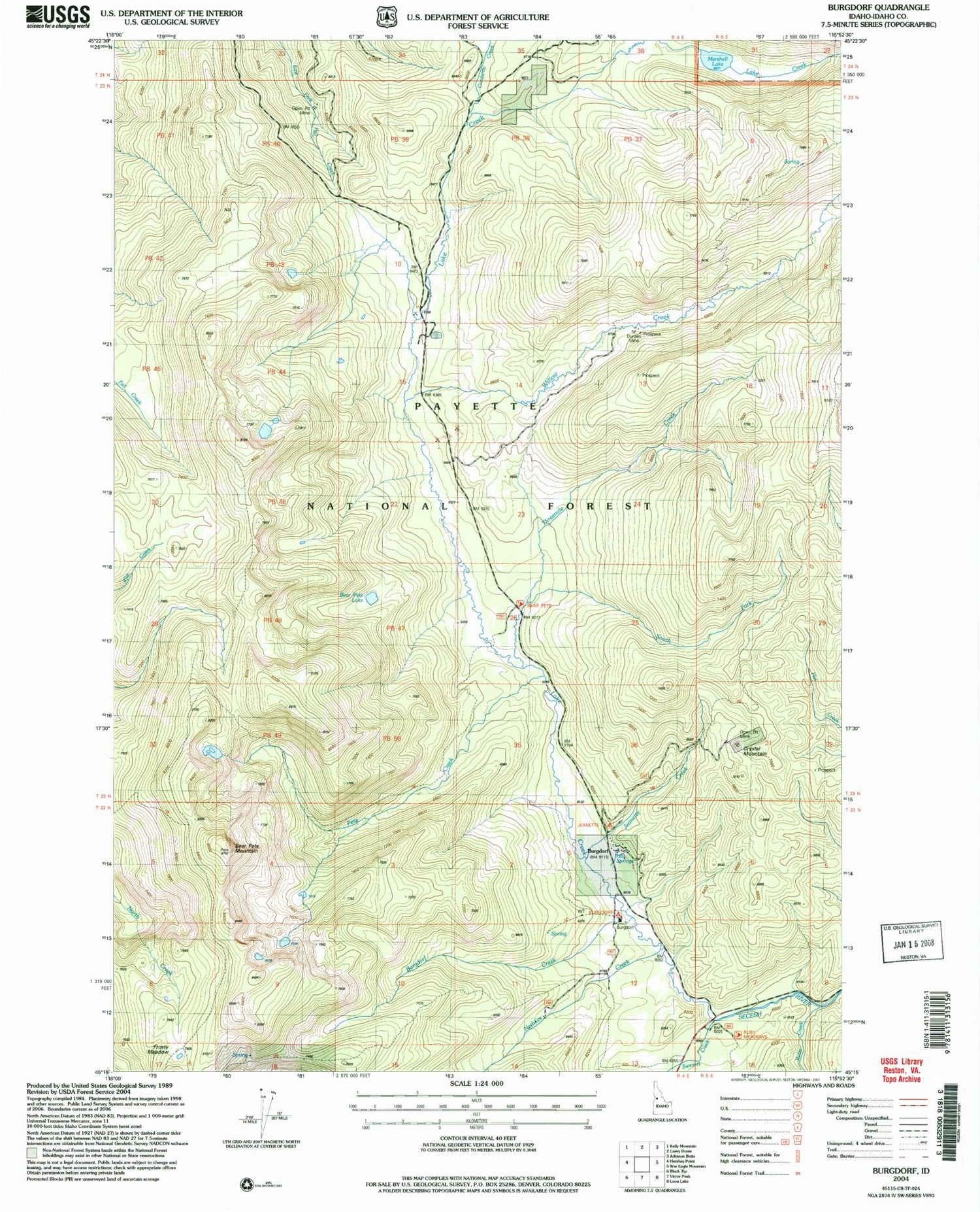 Classic USGS Burgdorf Idaho 7.5'x7.5' Topo Map Image
