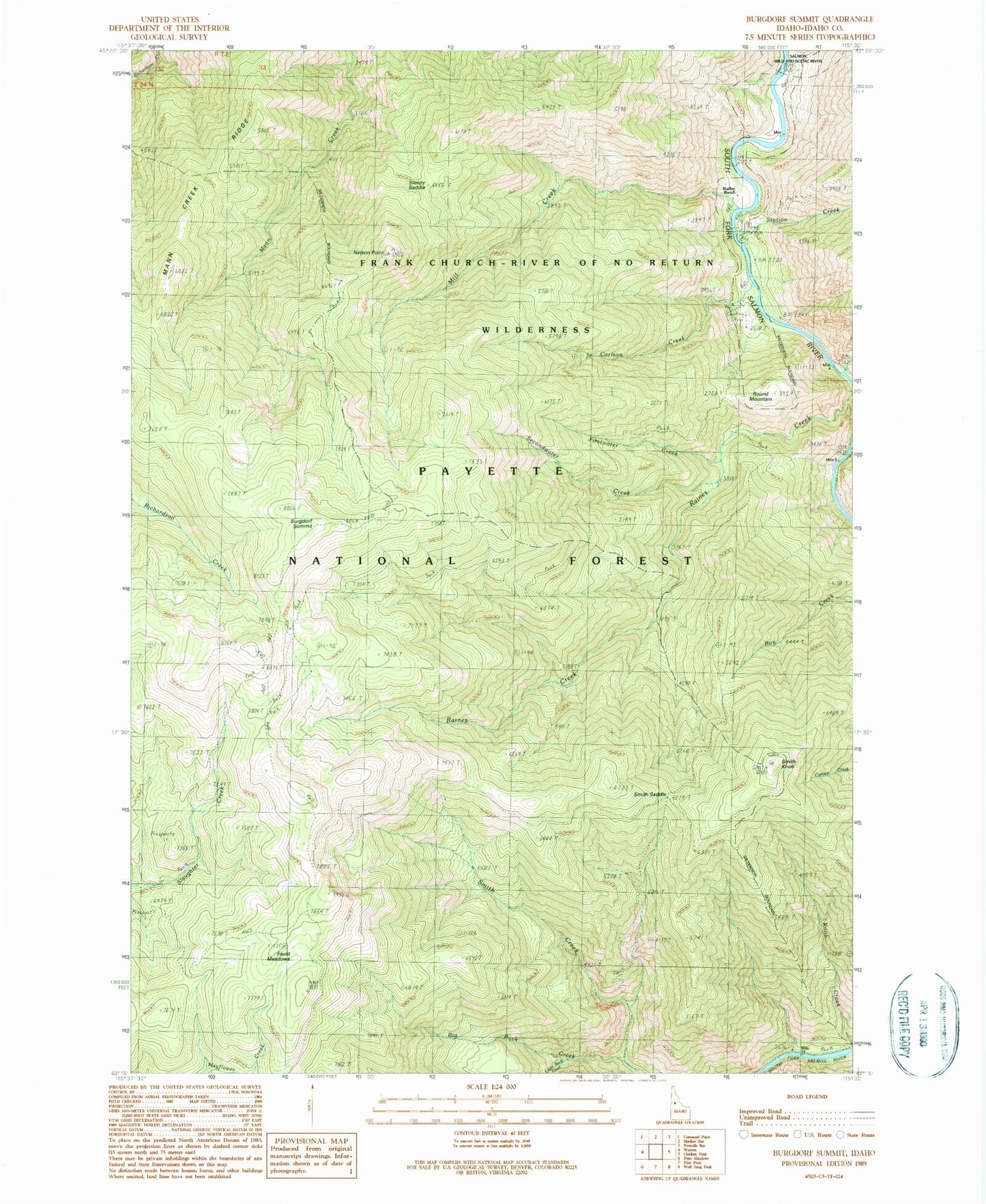 Classic USGS Burgdorf Summit Idaho 7.5'x7.5' Topo Map Image
