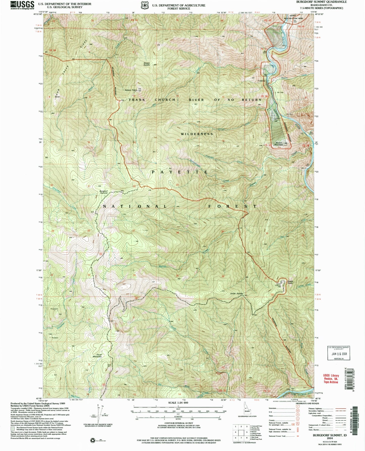 Classic USGS Burgdorf Summit Idaho 7.5'x7.5' Topo Map Image