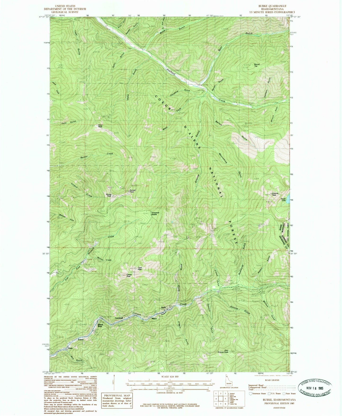 Classic USGS Burke Idaho 7.5'x7.5' Topo Map Image