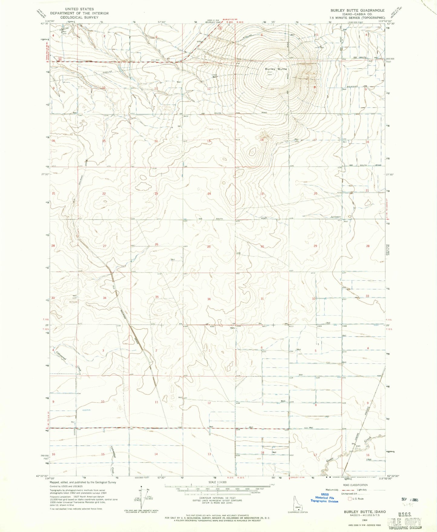 Classic USGS Burley Butte Idaho 7.5'x7.5' Topo Map Image