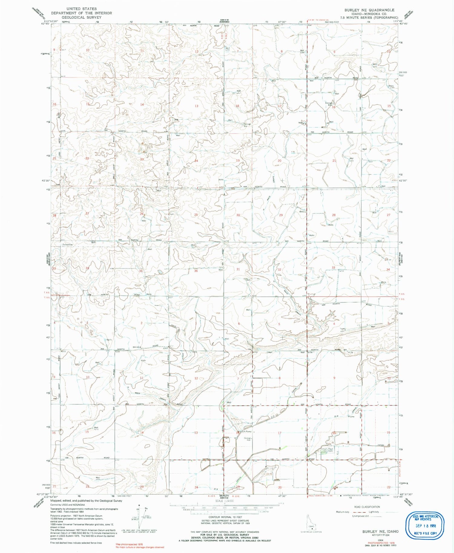 Classic USGS Burley NE Idaho 7.5'x7.5' Topo Map Image