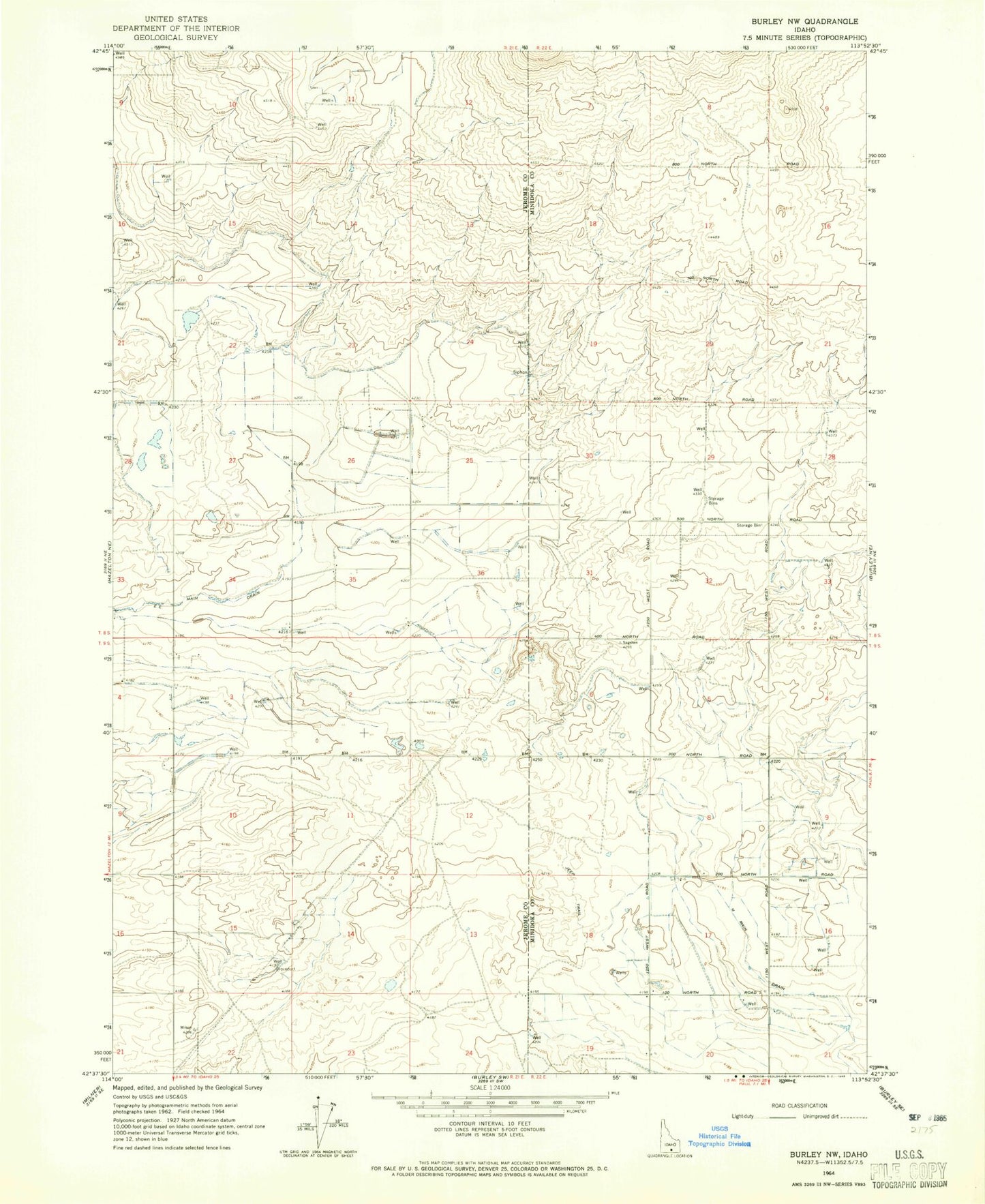Classic USGS Burley NW Idaho 7.5'x7.5' Topo Map Image