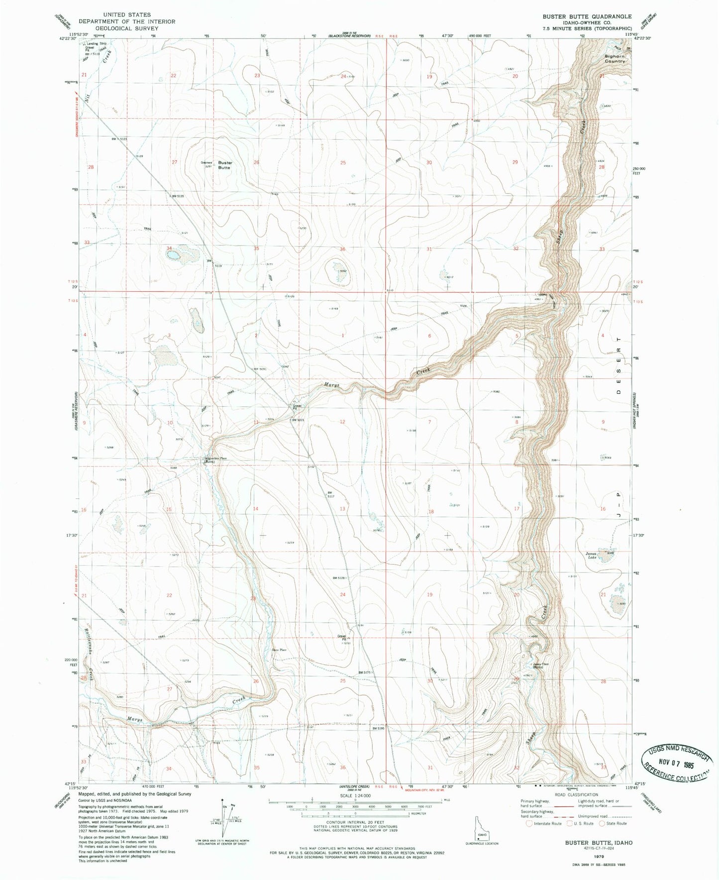 Classic USGS Buster Butte Idaho 7.5'x7.5' Topo Map Image