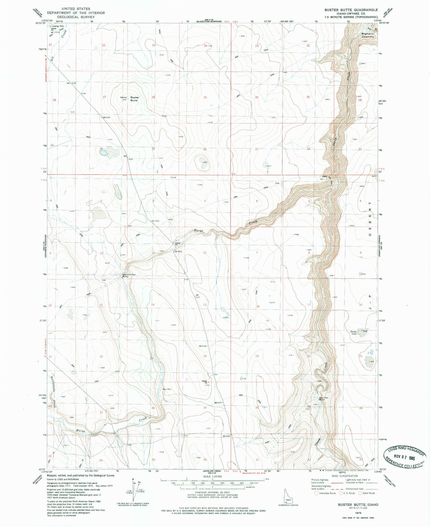 Classic USGS Buster Butte Idaho 7.5'x7.5' Topo Map Image
