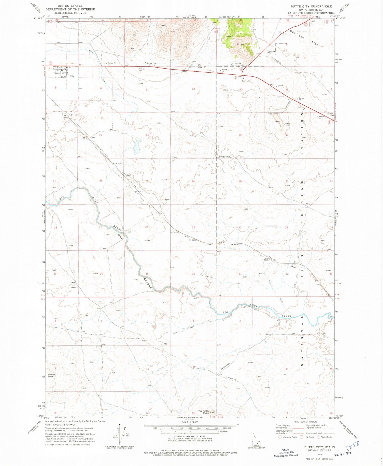 Classic USGS Butte City Idaho 7.5'x7.5' Topo Map Image