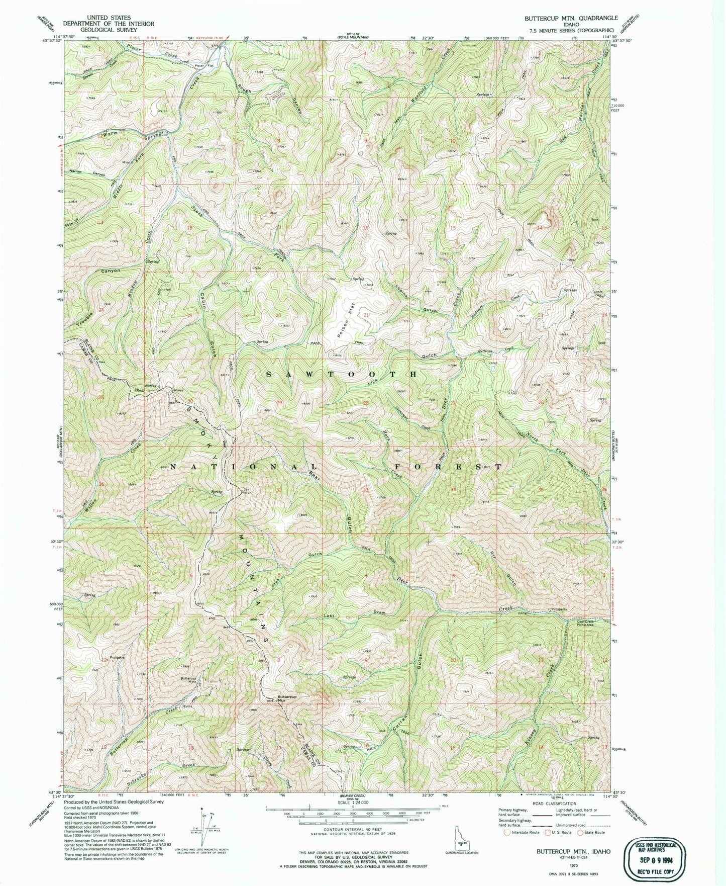 Classic USGS Buttercup Mountain Idaho 7.5'x7.5' Topo Map Image