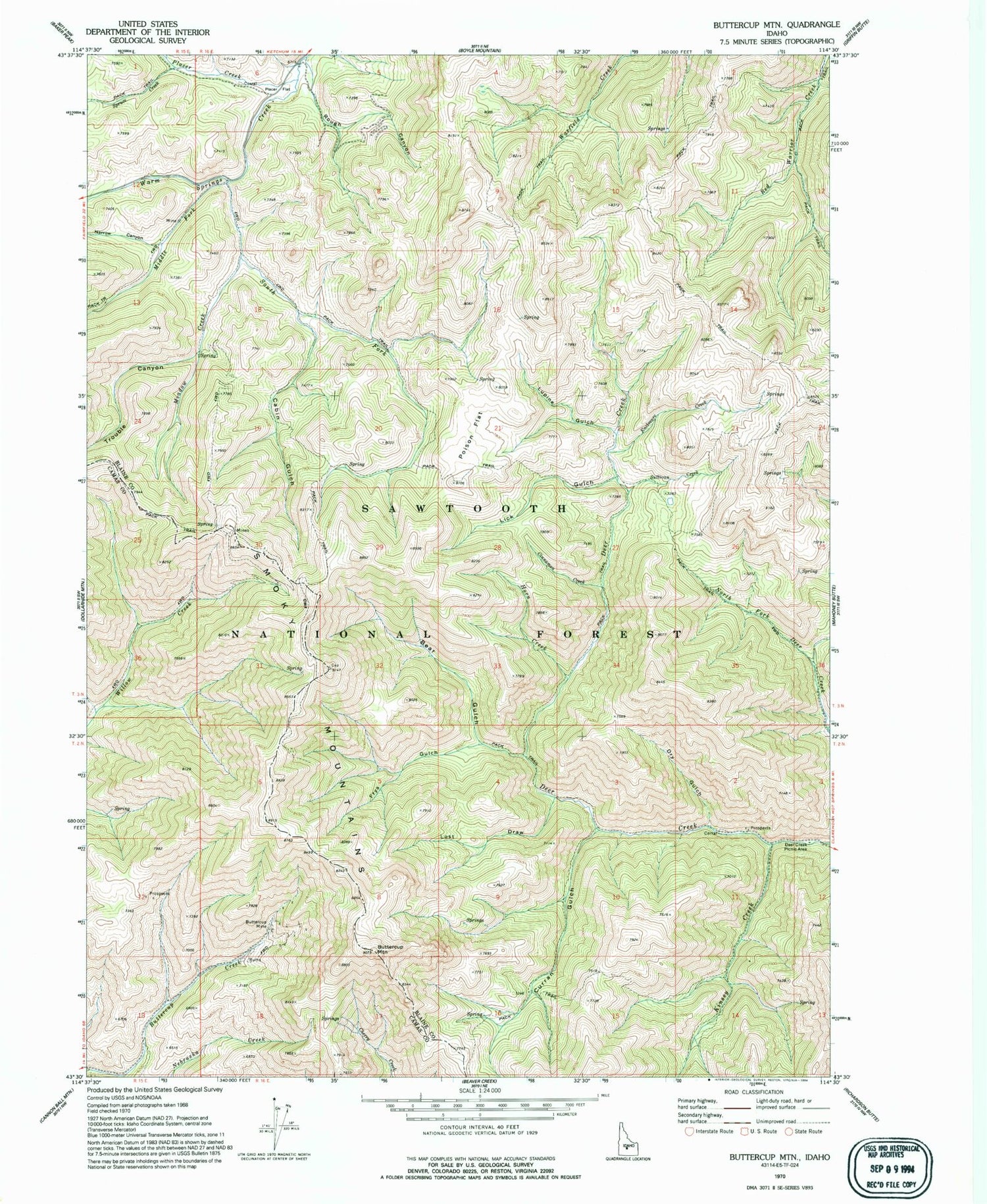 Classic USGS Buttercup Mountain Idaho 7.5'x7.5' Topo Map Image