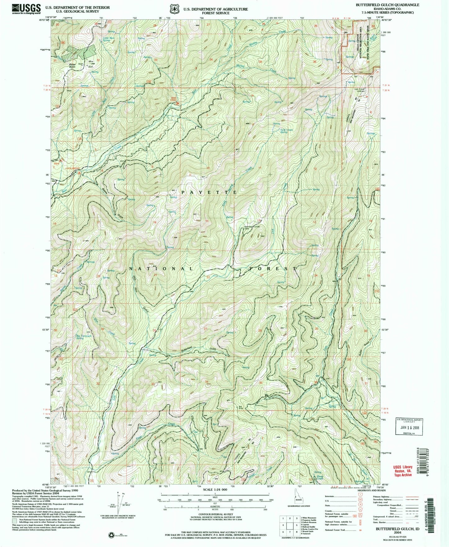 Classic USGS Butterfield Gulch Idaho 7.5'x7.5' Topo Map Image