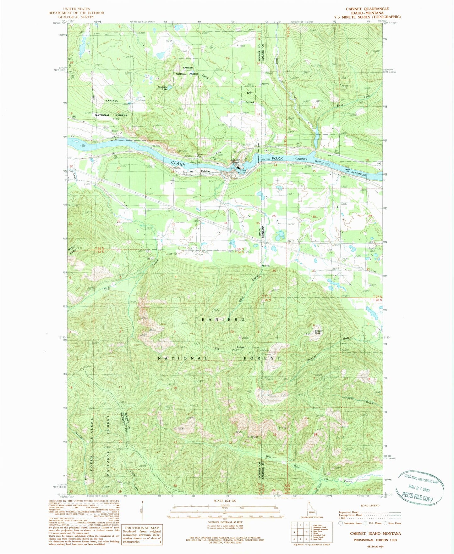 Classic USGS Cabinet Idaho 7.5'x7.5' Topo Map Image