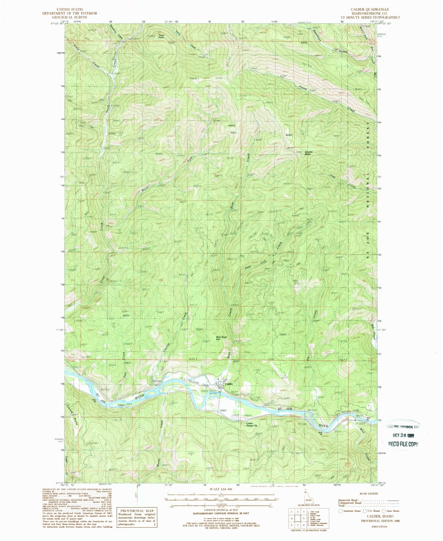 Classic USGS Calder Idaho 7.5'x7.5' Topo Map Image