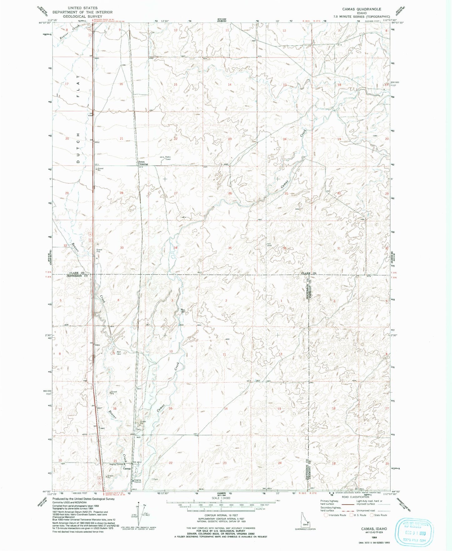 Classic USGS Camas Idaho 7.5'x7.5' Topo Map Image