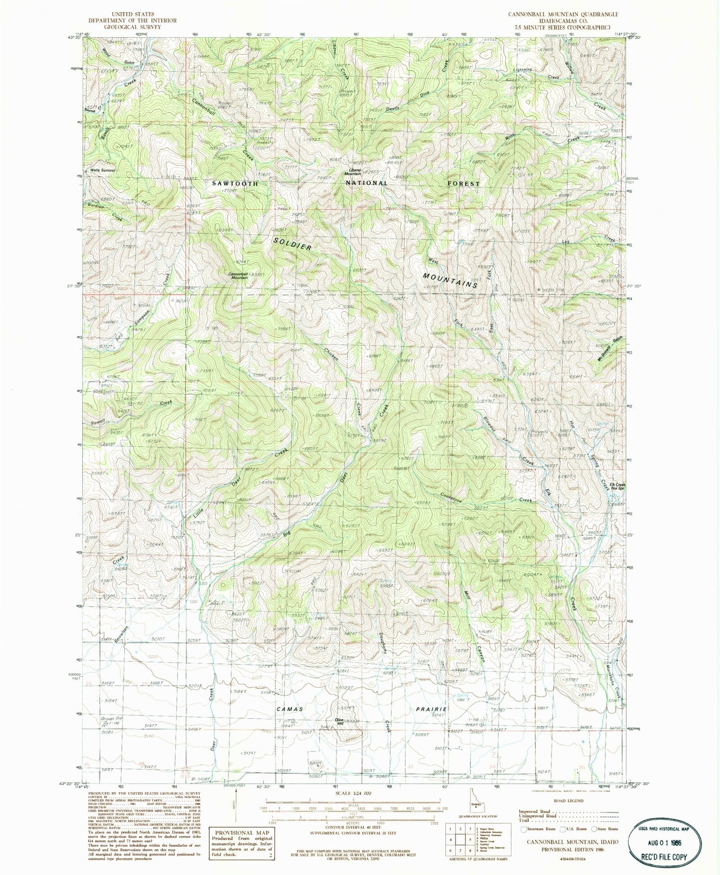 Classic USGS Cannonball Mountain Idaho 7.5'x7.5' Topo Map Image