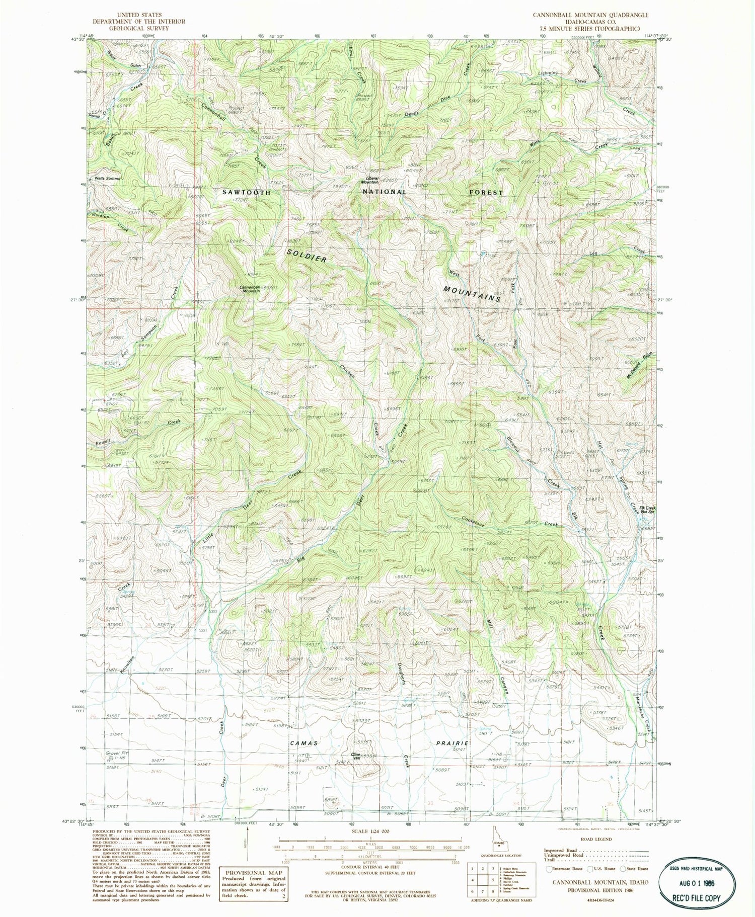 Classic USGS Cannonball Mountain Idaho 7.5'x7.5' Topo Map Image