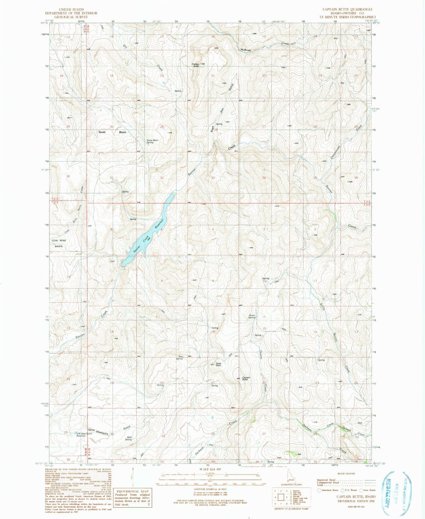 Classic USGS Captain Butte Idaho 7.5'x7.5' Topo Map Image