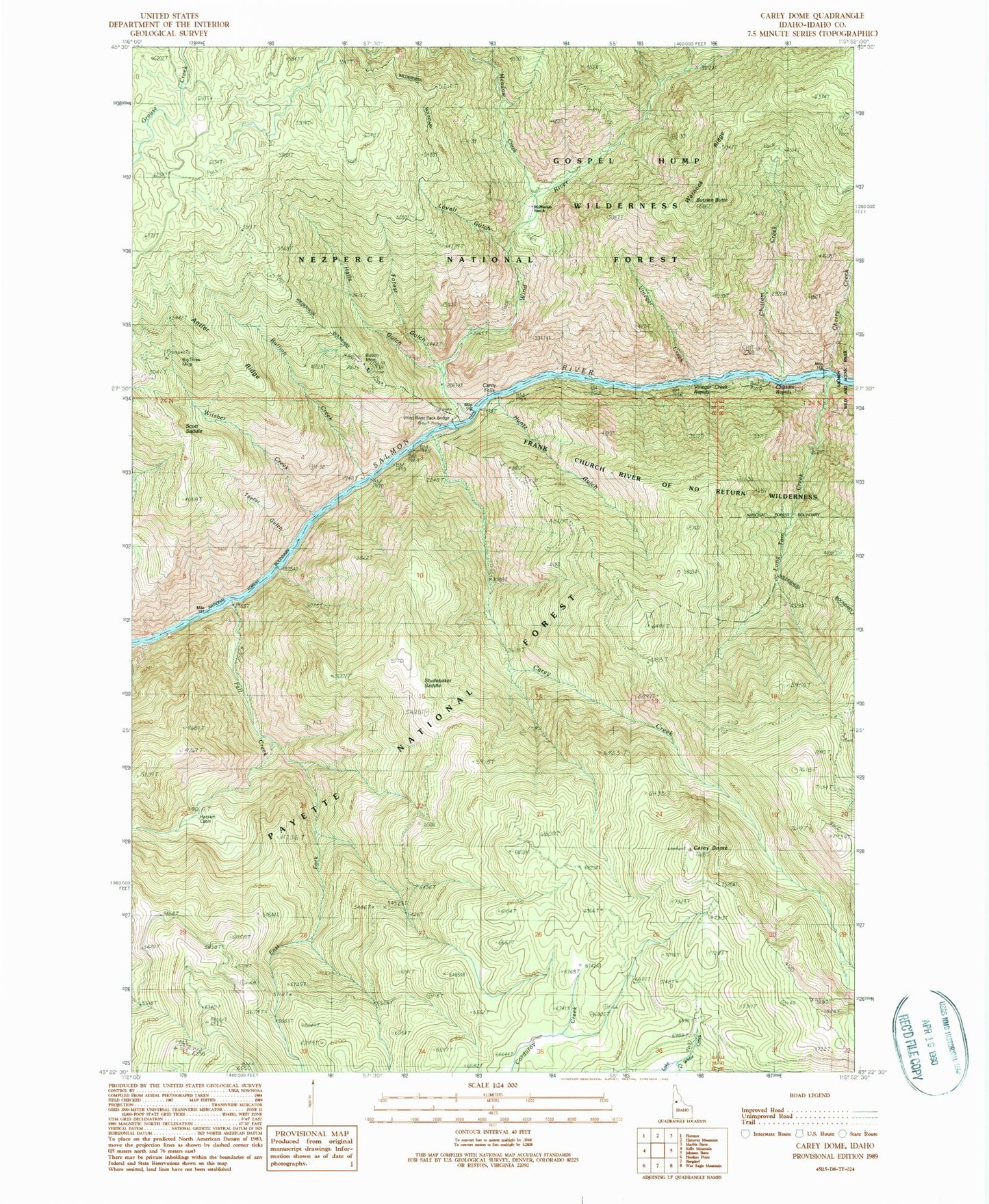 Classic USGS Carey Dome Idaho 7.5'x7.5' Topo Map Image