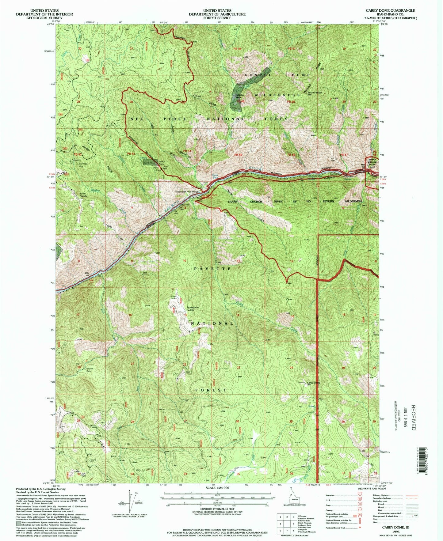 Classic USGS Carey Dome Idaho 7.5'x7.5' Topo Map Image