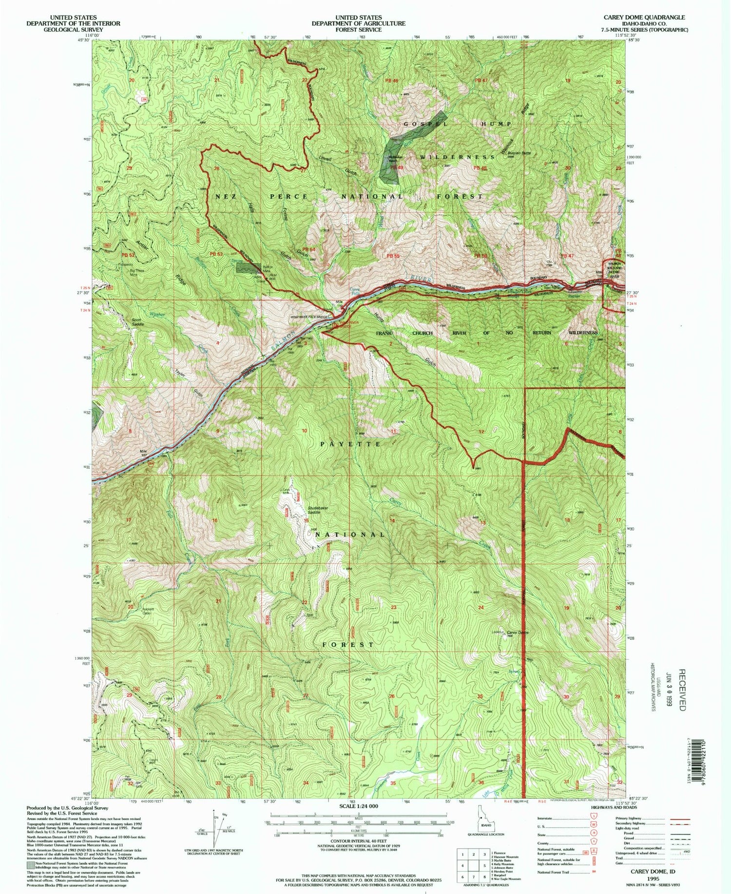 Classic USGS Carey Dome Idaho 7.5'x7.5' Topo Map Image