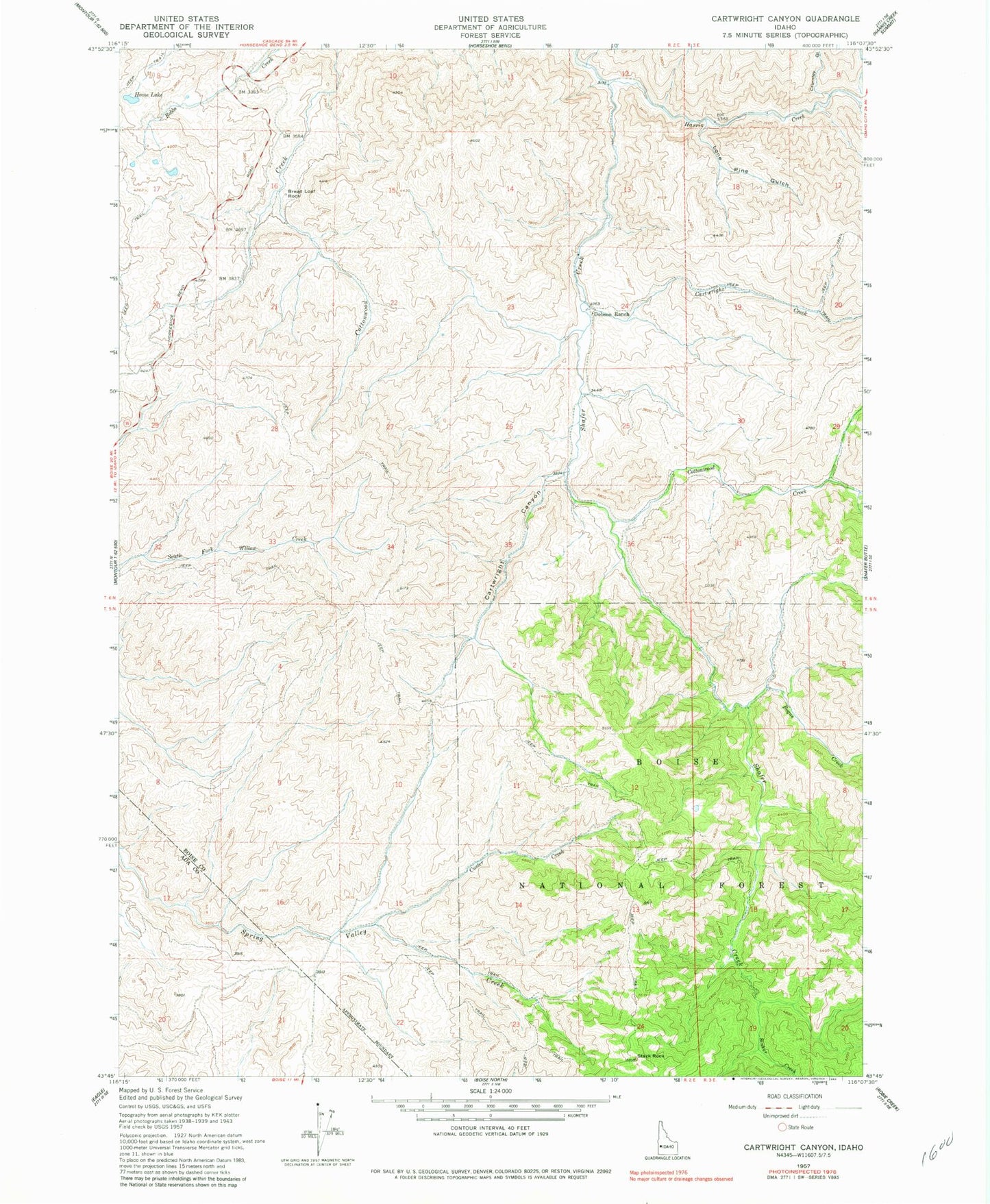 Classic USGS Cartwright Canyon Idaho 7.5'x7.5' Topo Map Image