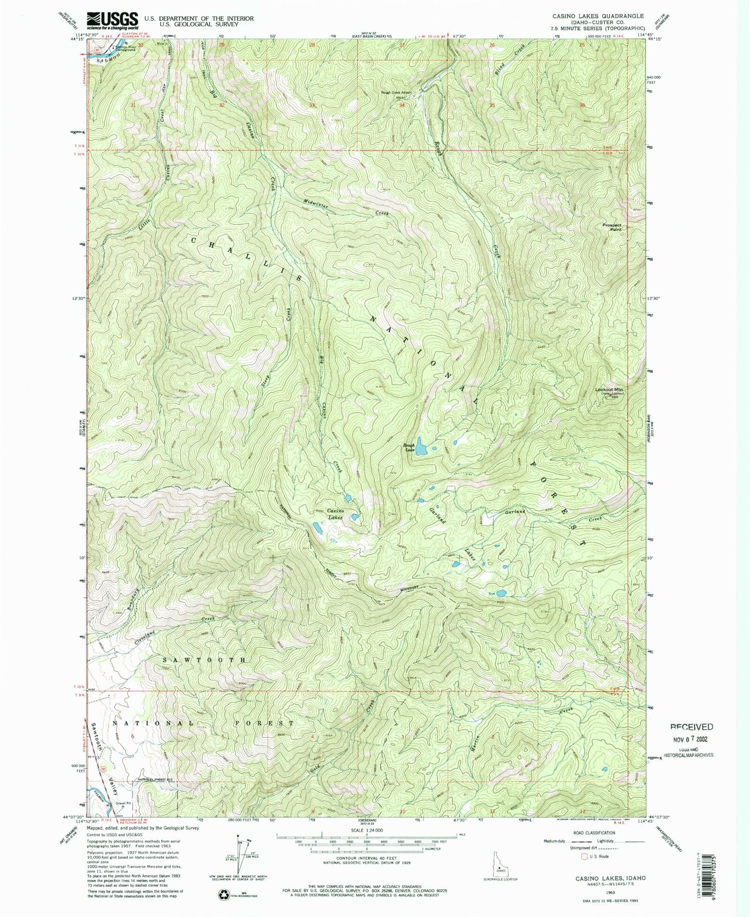 Classic USGS Casino Lakes Idaho 7.5'x7.5' Topo Map Image