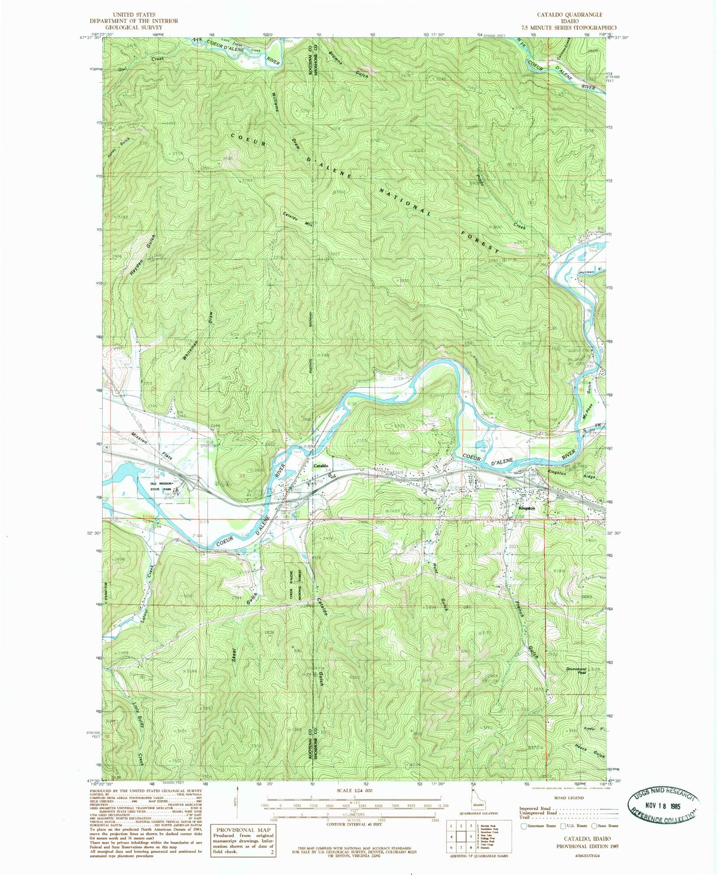 Classic USGS Cataldo Idaho 7.5'x7.5' Topo Map Image
