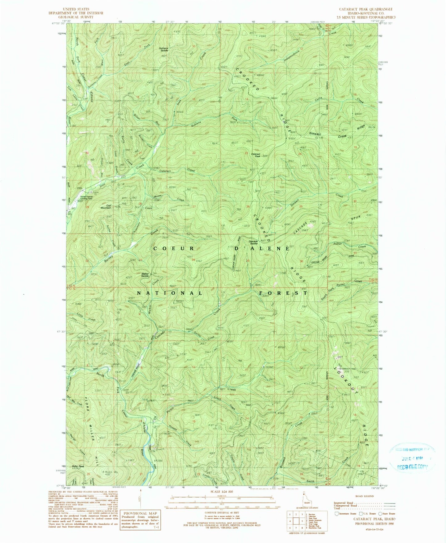 Classic USGS Cataract Peak Idaho 7.5'x7.5' Topo Map Image