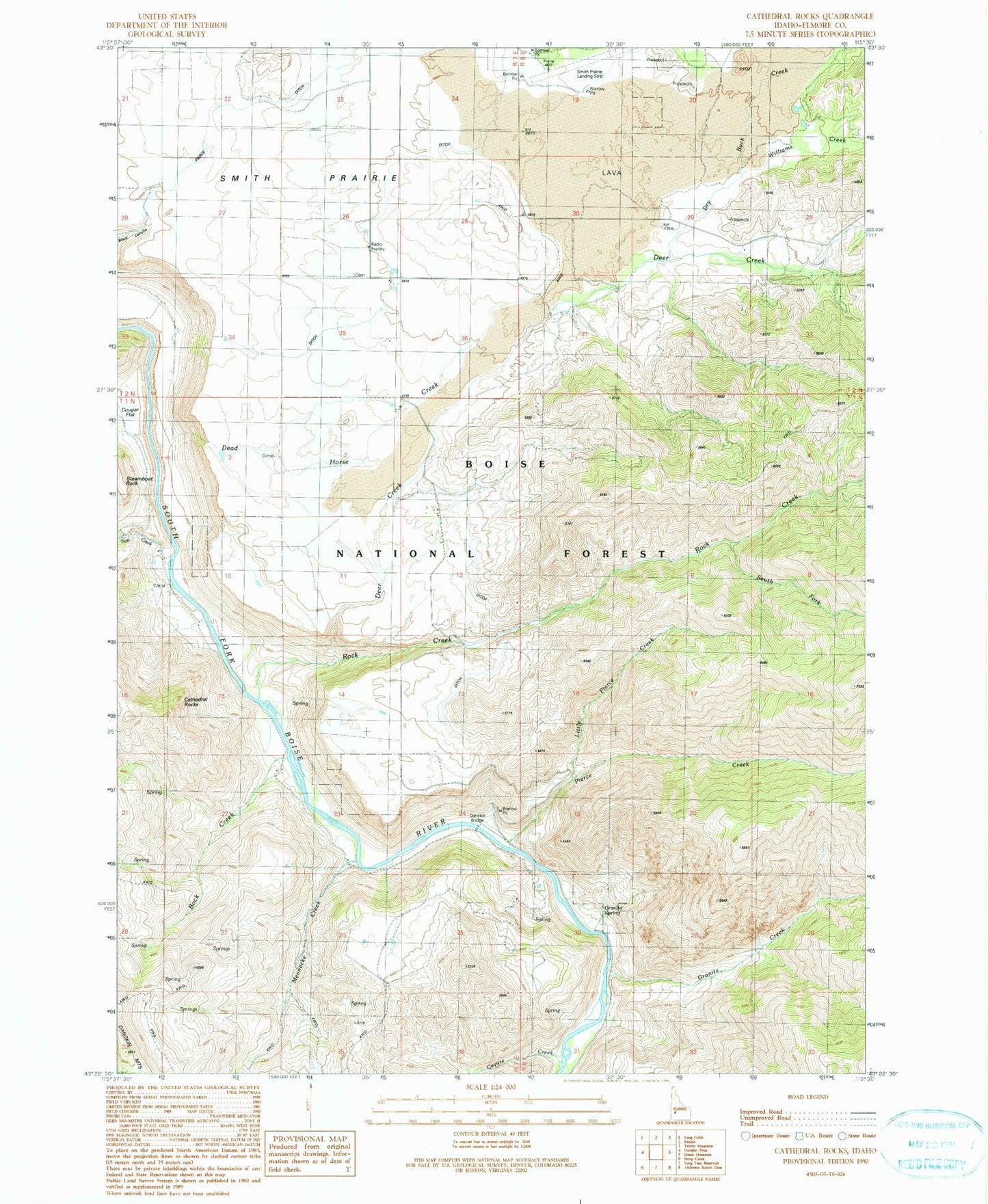 Classic USGS Cathedral Rocks Idaho 7.5'x7.5' Topo Map Image