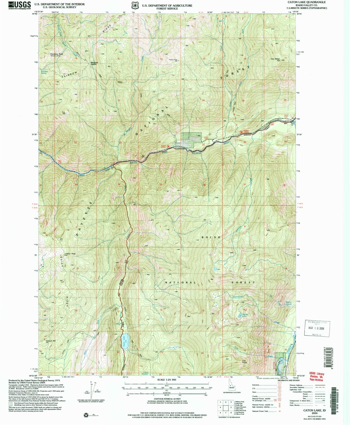 Classic USGS Caton Lake Idaho 7.5'x7.5' Topo Map Image