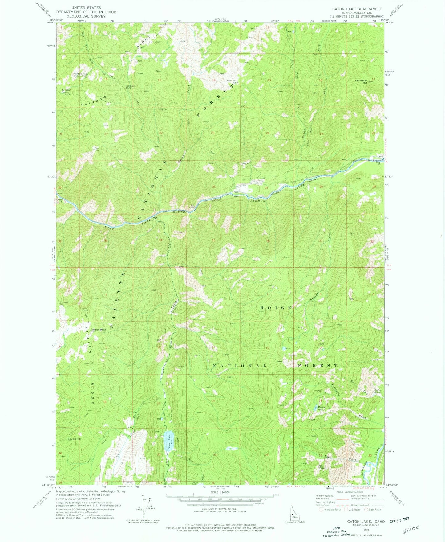 Classic USGS Caton Lake Idaho 7.5'x7.5' Topo Map Image