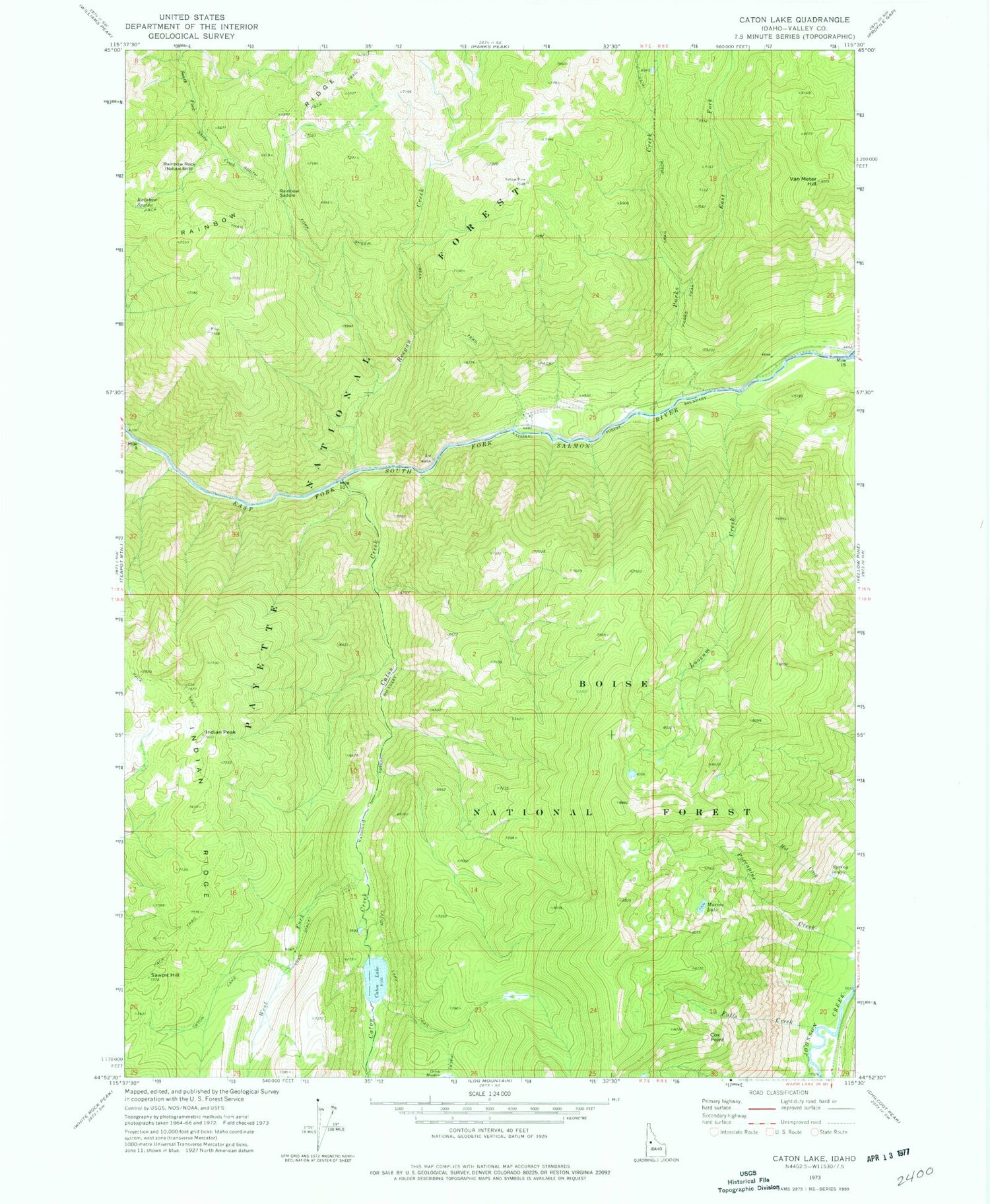 Classic USGS Caton Lake Idaho 7.5'x7.5' Topo Map Image