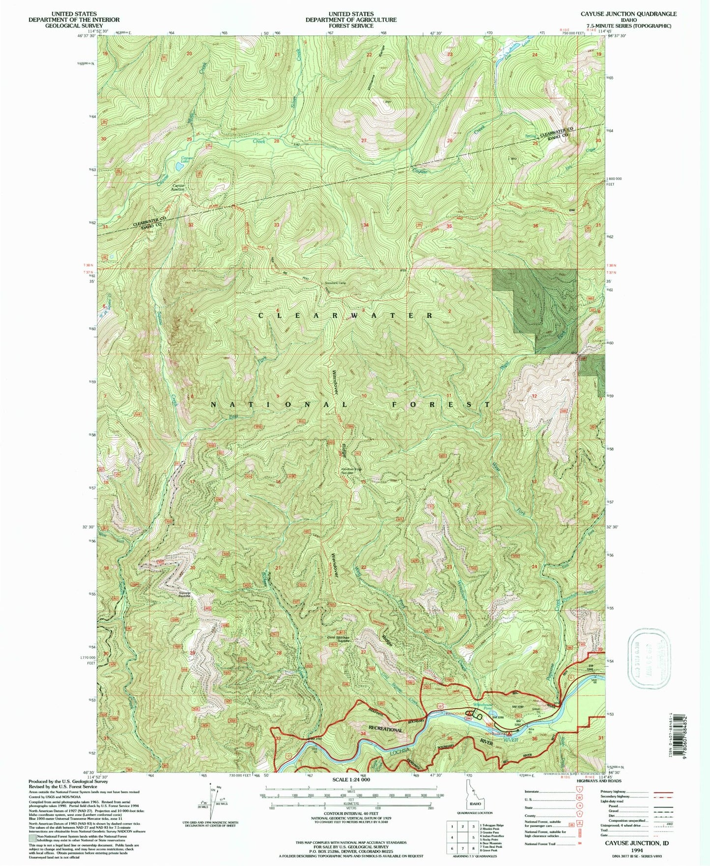 Classic USGS Cayuse Junction Idaho 7.5'x7.5' Topo Map Image